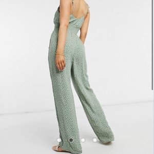 American Eagle Green Printed Tie Strap Jumpsuit M